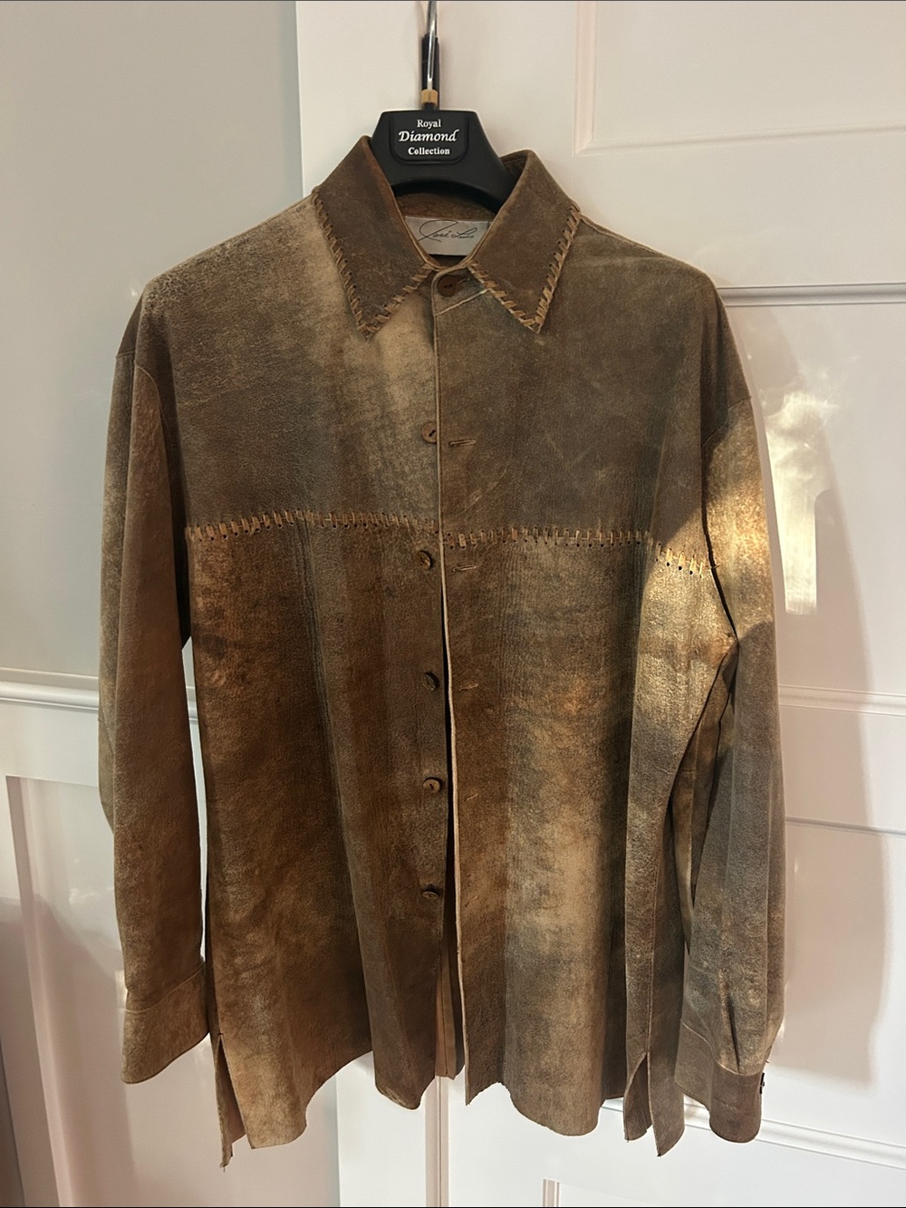 José Luis Men's Distressed Brown Suede Shirt Jacket